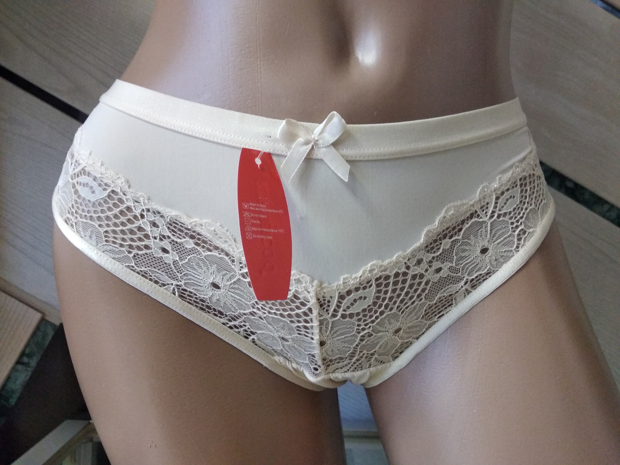Жіночі труси стрінги з мереживом 44-48р бежеві, фото 1
