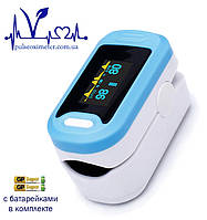 Пульсоксиметр на палец для измерения пульса и сатурации крови PulseOximeter YONKER YK-81 A голубой с батарейк