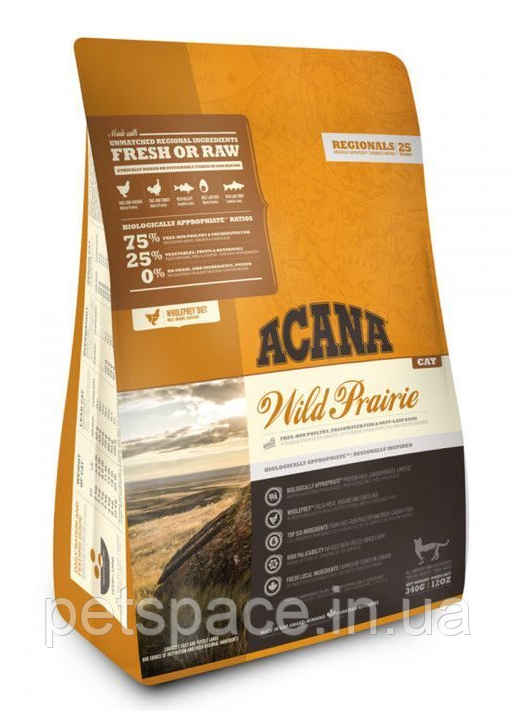 Корм Acana Wild Prarie Cat (Акана Вайлд Прерія для котів з курчам та індичкою), 340г., фото 1
