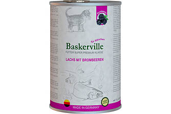 Консервований корм для котів Baskerville Kitten (Баскервіль для кошенят, лосось з ожиною), 400г.