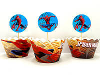 Набор для капкейков: "Человек паук" топперы и накладки на корзинки (10+10)(Картон)- малотиражные