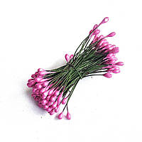 Тичинки глянсові на дроті 80 штук (160 головок).Цвіт яскраво-рожевий