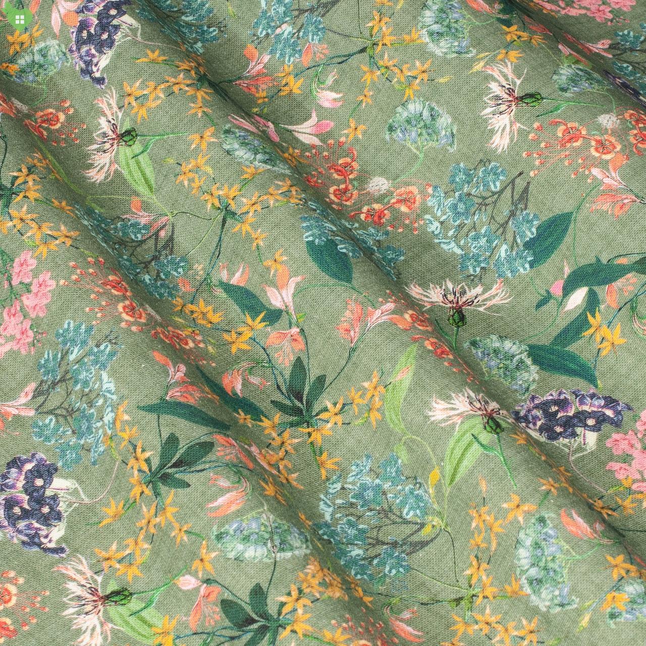 Декоративні тканини дрібні квіти на зеленому тлі 84341v2., фото 1