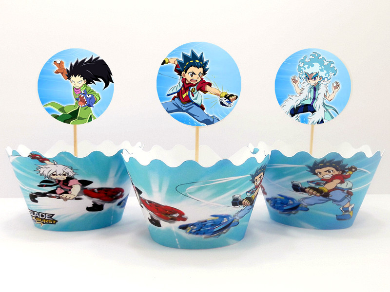 Набір для капкейків Бейблейд топери і накладки на кошики (10+10)(Картон) смужка- малотиражні