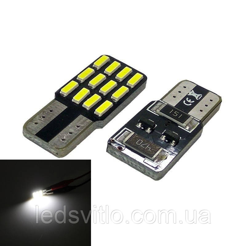 Автомобільна LED лампа T10 W5W 12V 12smd 3014 світлодіодна з драйвером, білий колір світла