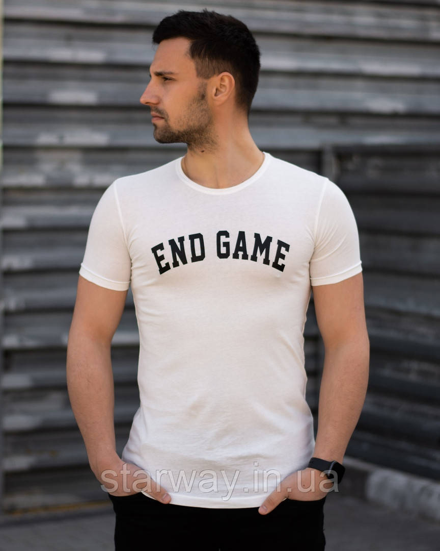 Біла футболка end game | логотип принт