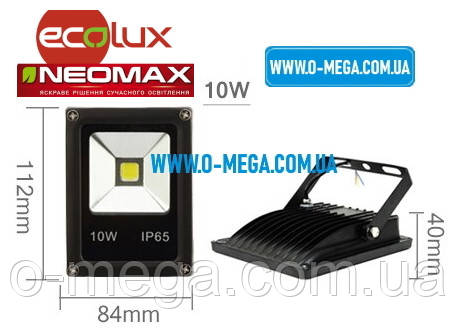 Світлодіодний LED-прожектор Neomax (Ecolux) 10 W, 220 V, 6000 K, 800 Lm, IP65