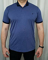Мужская футболка поло синего цвета тонкая.