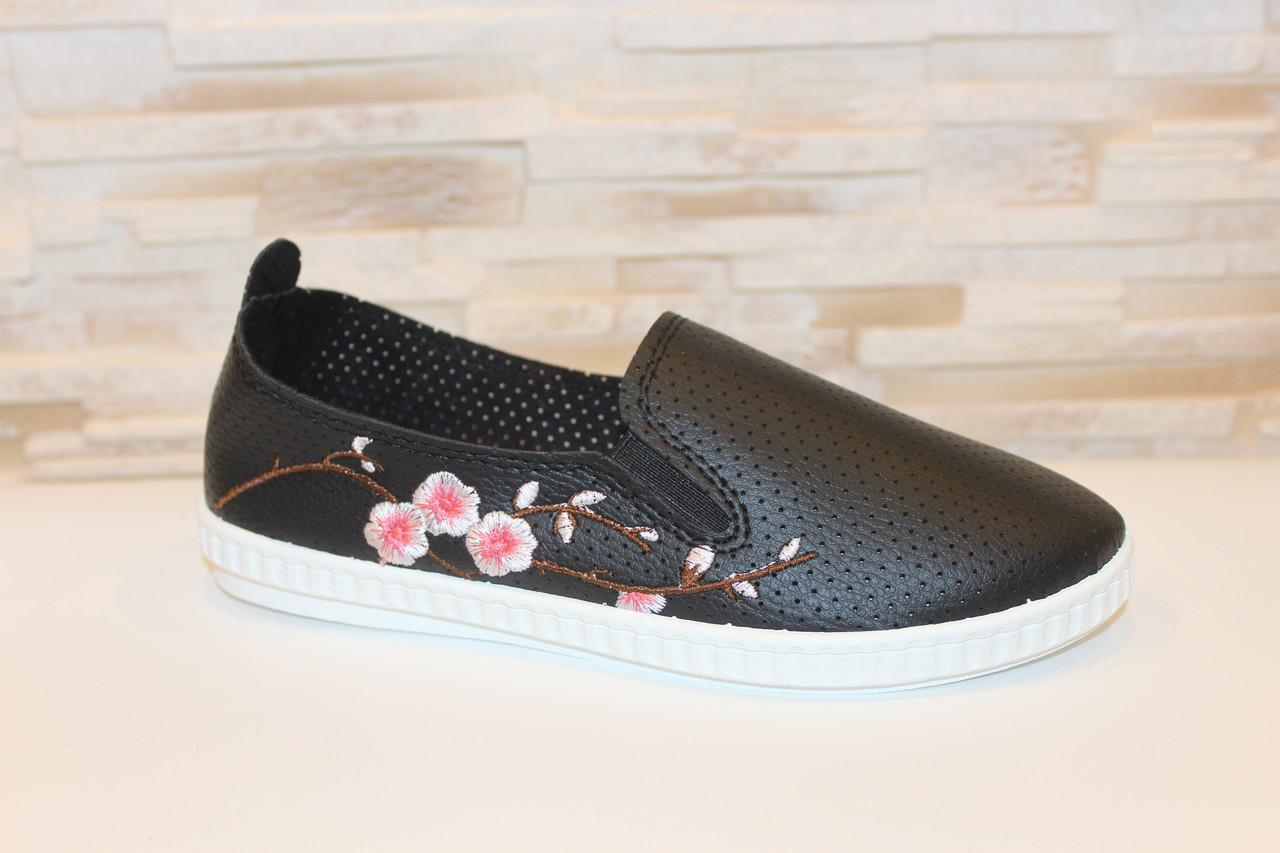 Сліпони жіночі чорні з вишивкою Т1014, фото 1