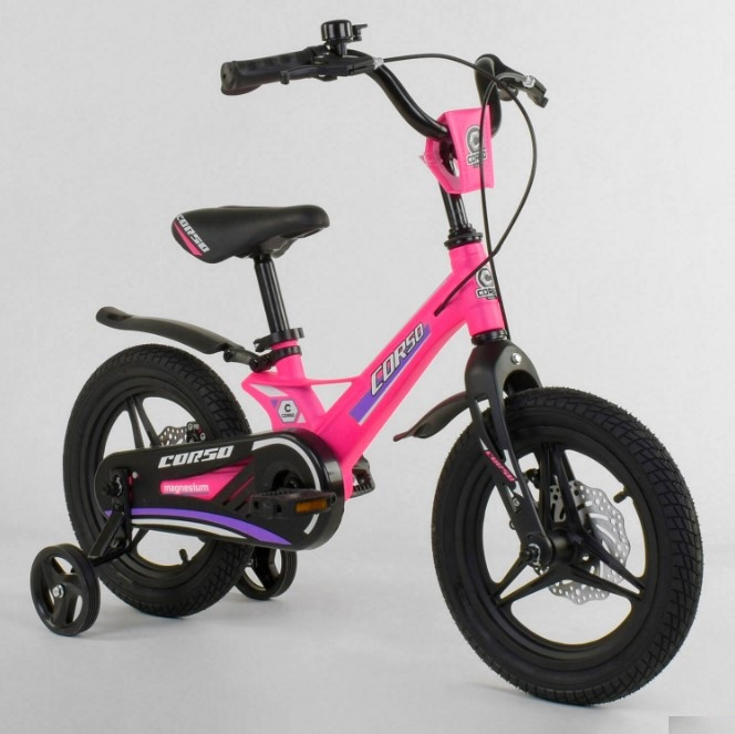 Велосипед дитячий двоколісний магнієва рама і диски 14 рожевий Corso MG-16086