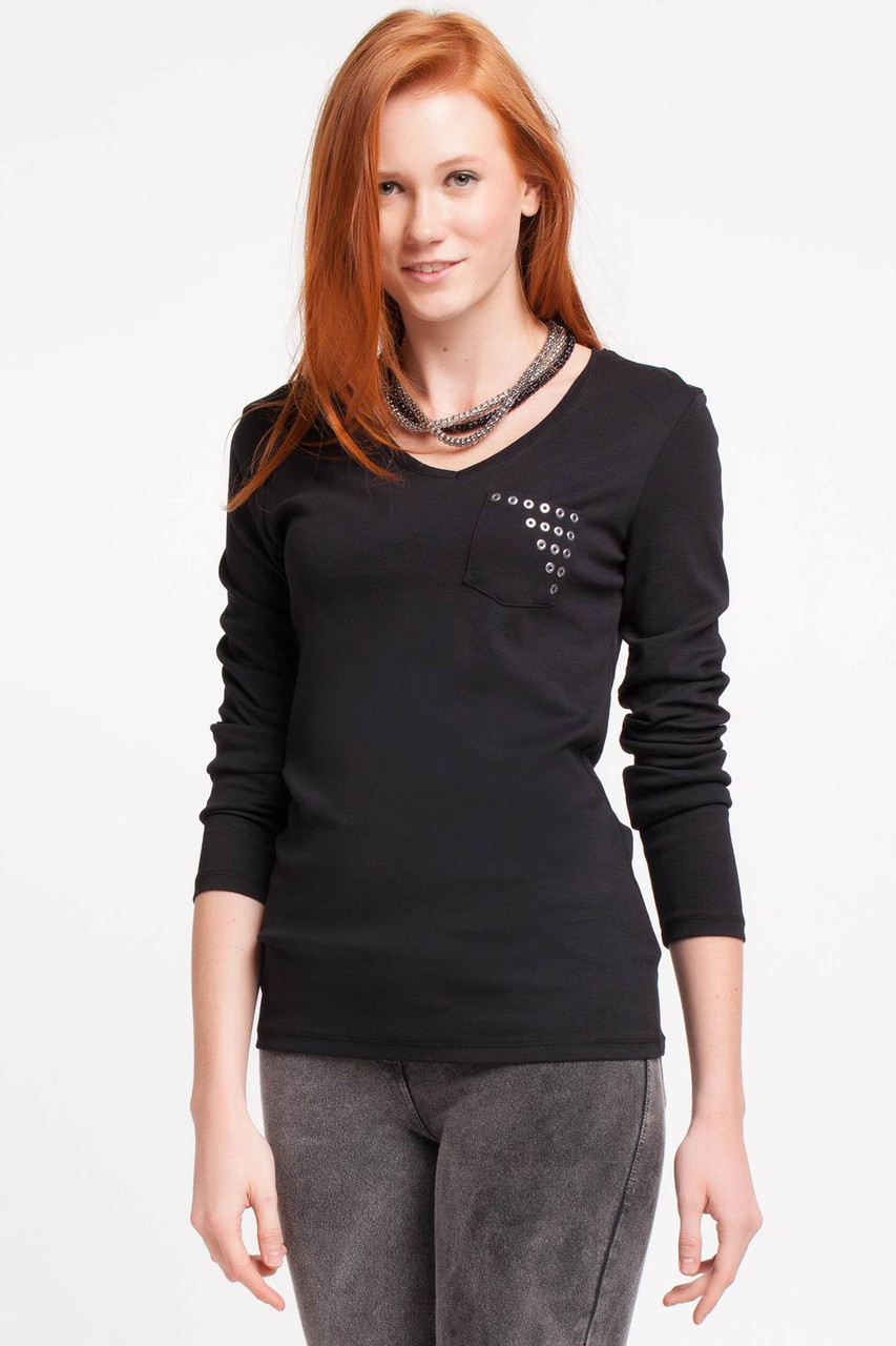 Чорна жіноча кофточка De Facto/Де Факто з кишенею на грудях