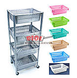 Етажерка 4-ярусна (колір — салатовий) пластикова прямокутна 39х30х93 см на коліщатках Консенсус, фото 2