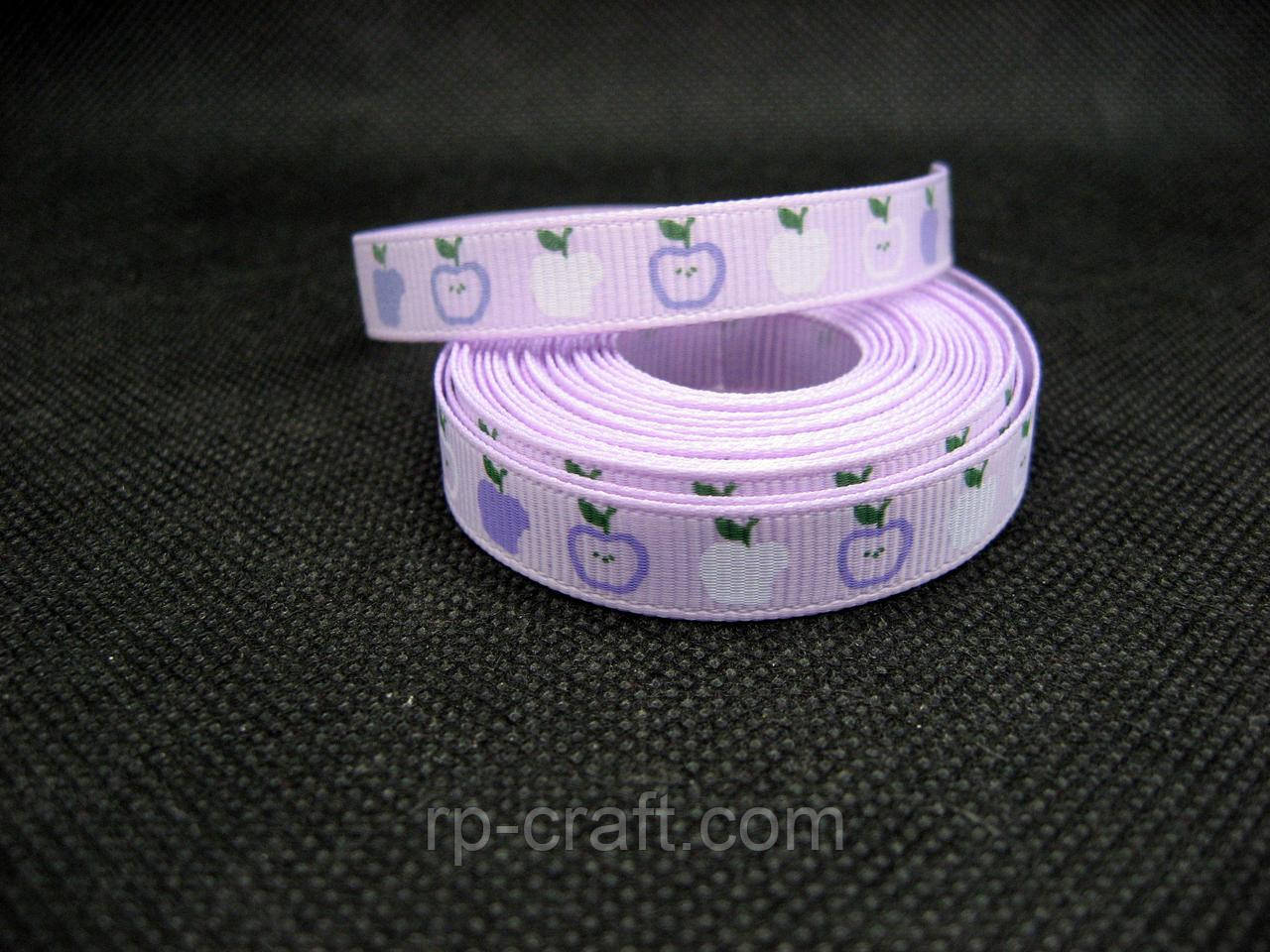 Стрічка репсова. Яблука на бузковому тлі, 10 мм, фото 1