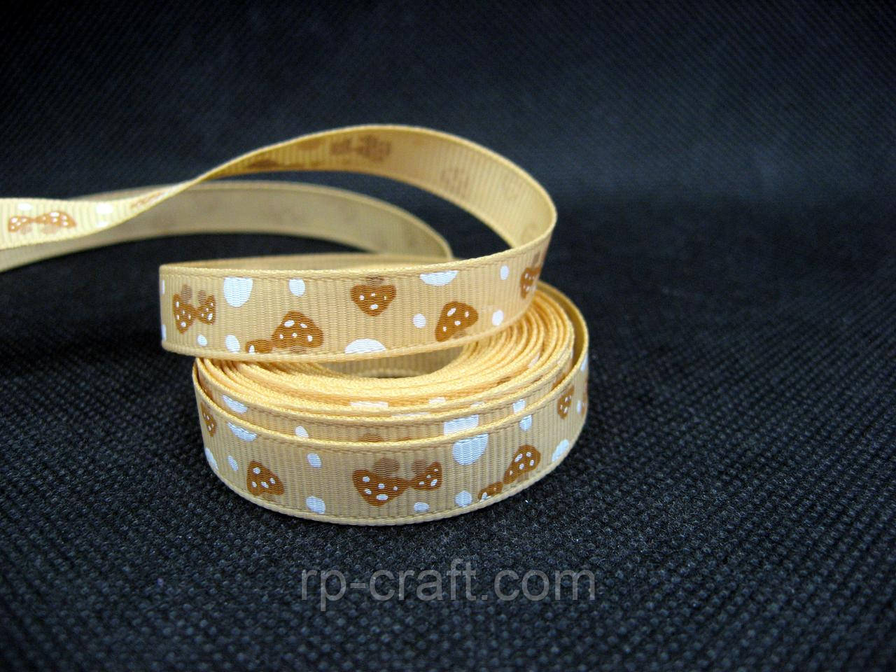 Стрічка репсова. Мухомори на бежевому тлі, 10 мм, фото 1