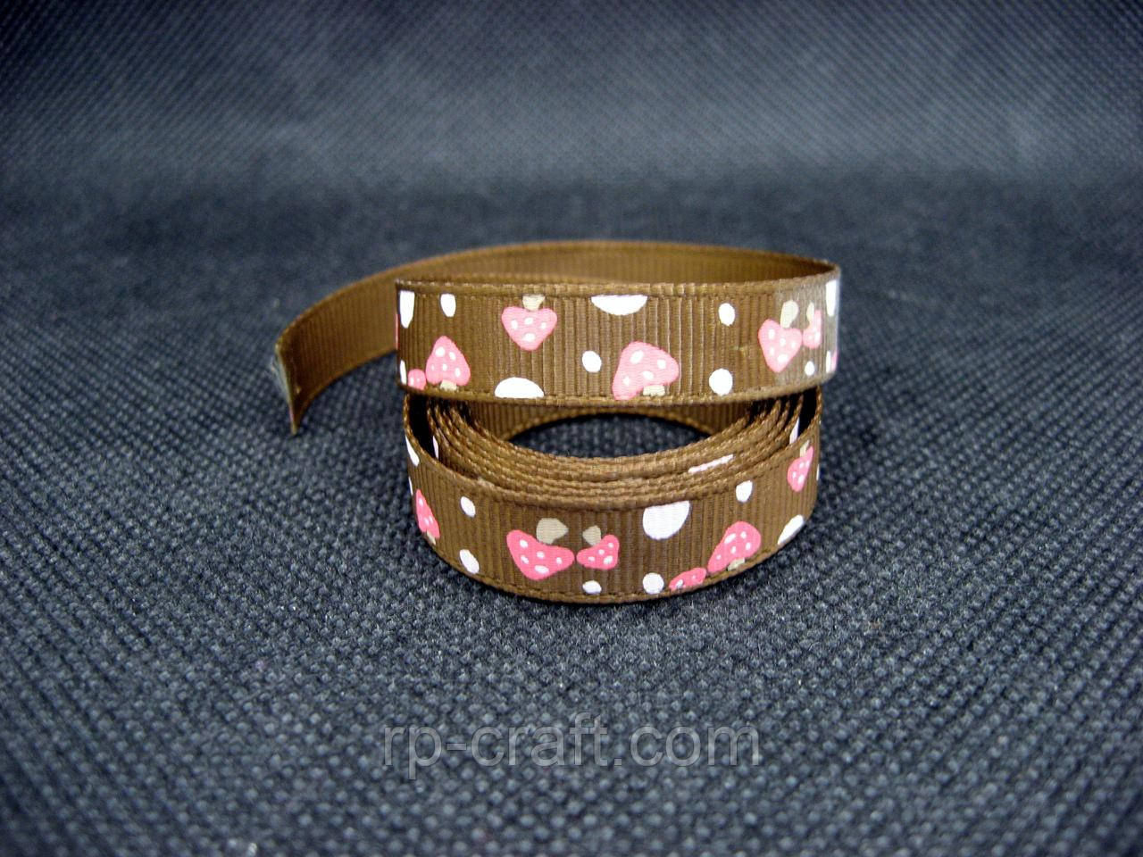 Стрічка репсова. Мухомори на коричневому тлі, 10 мм, фото 1