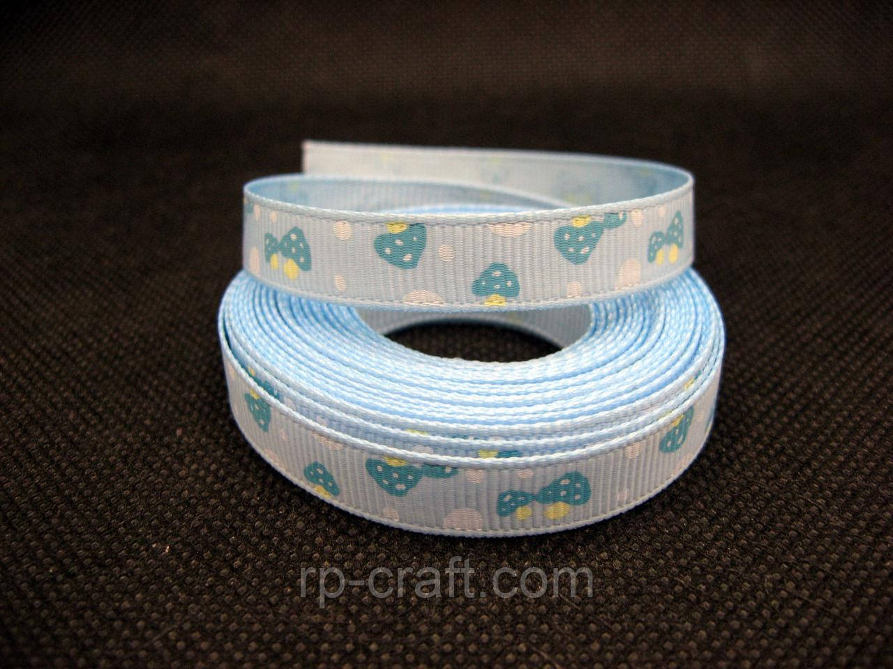 Стрічка репсова. Мухомори на блакитному тлі, 10 мм, фото 1