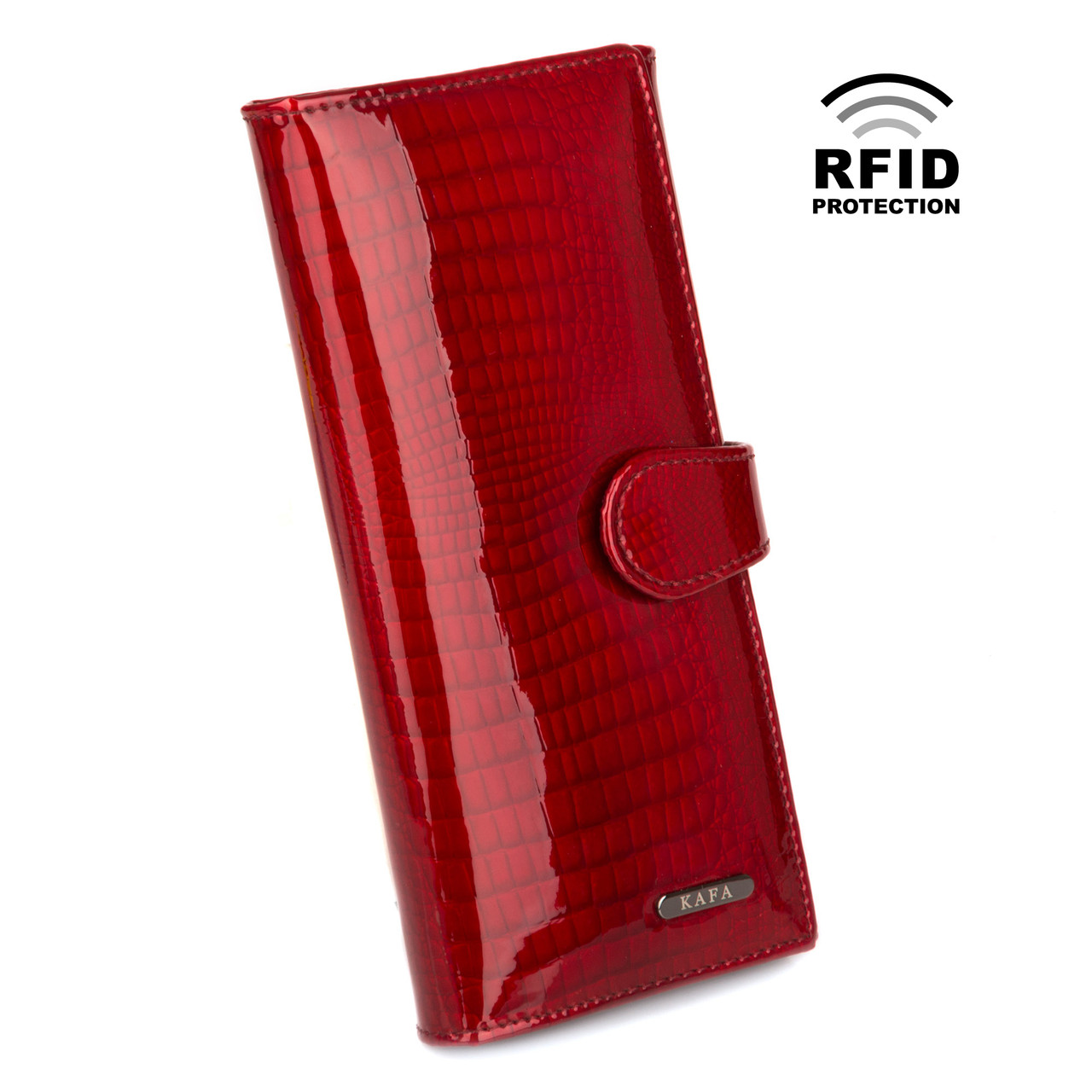 Червоний жіночий гаманець шкіряний лаковий Kafa з rfid-блокуванням