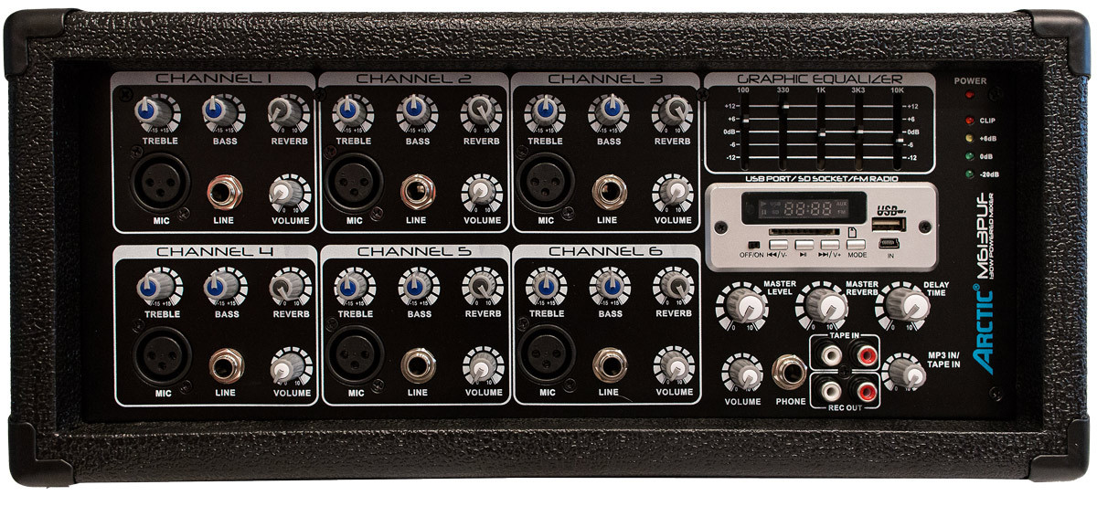 Мікшерний пульт з вбудованим підсилювачем потужності ARCTIC M613PUF, фото 1