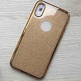 Подвійний золотий+прозорий силіконовий чохол iphone X/XS золотий обідок+камені Сваровські+блискуча вставка, фото 3