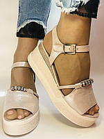 Evromoda Туреччина Жіночі босоніжки на платформі. Пудра. Натуральна шкіра. Розмір 38, фото 5