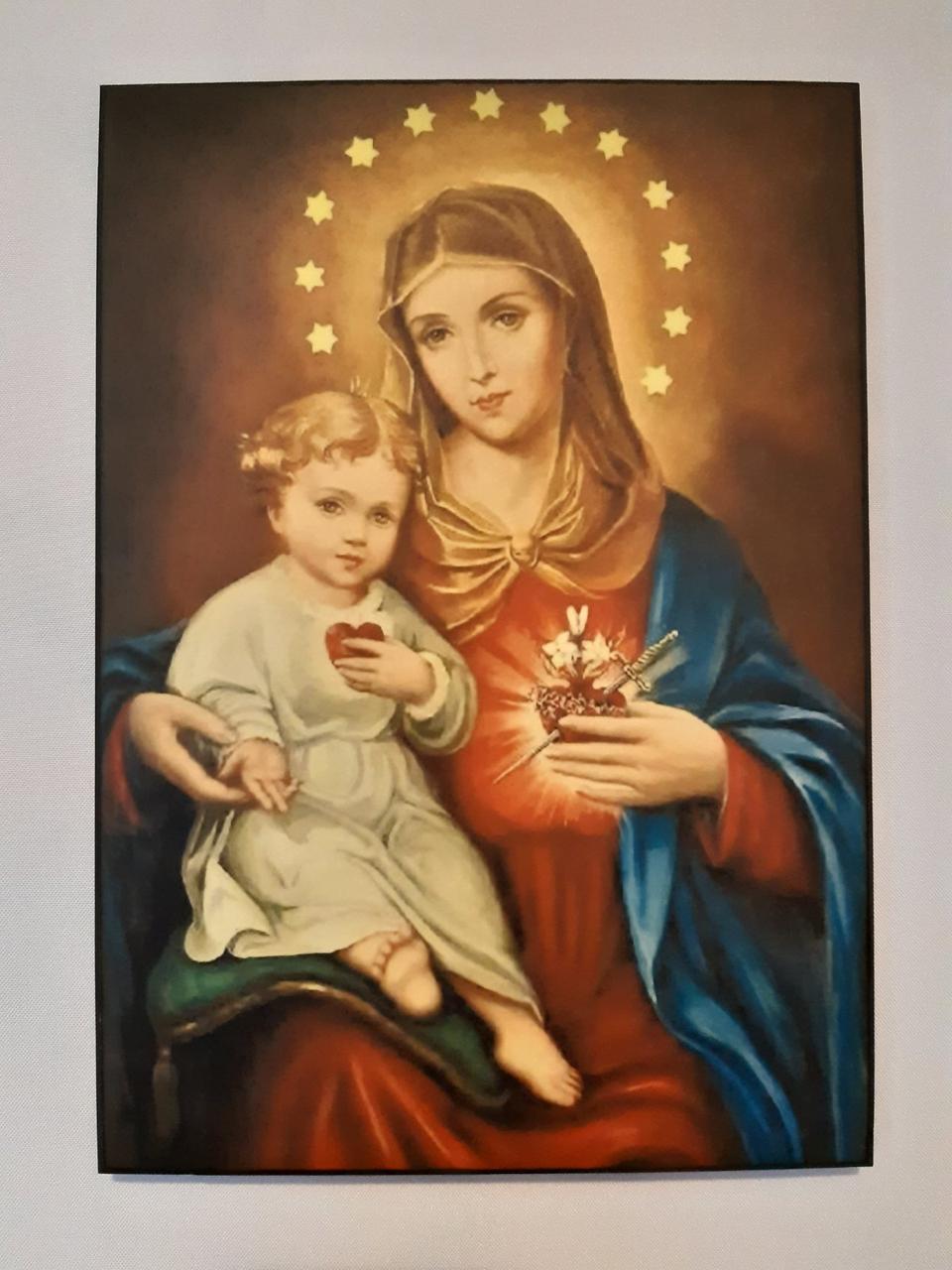 Картина декупаж на дереве Непорочное Сердце Иисуса и Девы Марии Souvenir 29х20,5 см - фото 1 - id-p1172595025