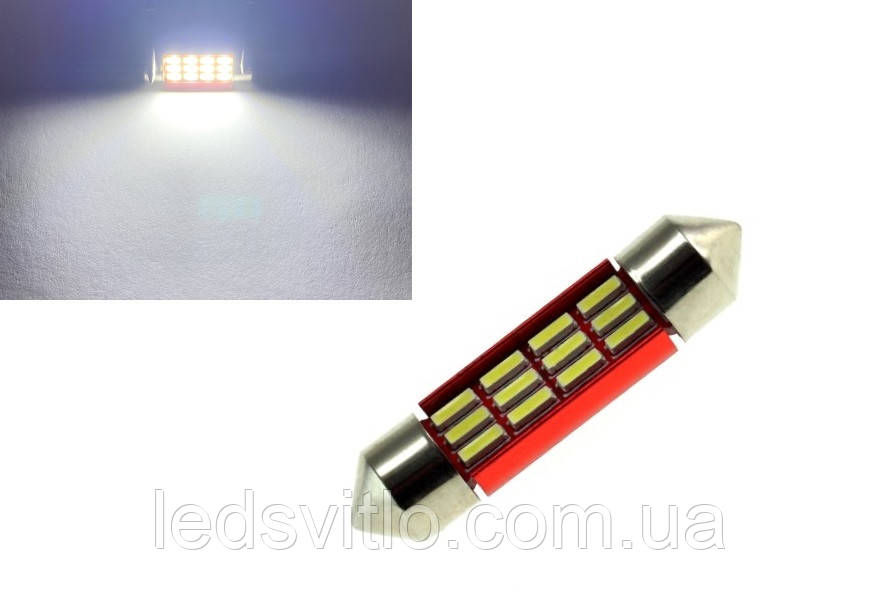 Автомобільна LED лампа C5W 36мм 12V 12smd 4014 CANBUS світлодіодна з драйвером, білий колір світла