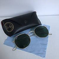 Сонцезахисні окуляри унісекс Ray Ban Round зелений у золотистій оправі комплект