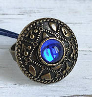 Кільце Алавастр кольору античне золото із синім каменем ТМ Скіфська Етніка