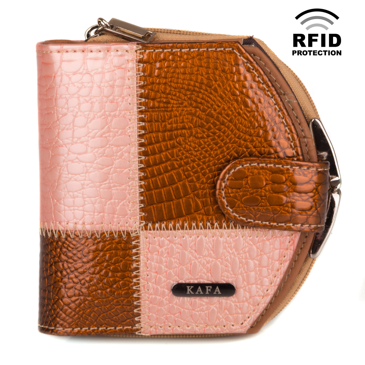 Компактний жіночий шкіряний гаманець Kafa з rfid-блокуванням, лаковий
