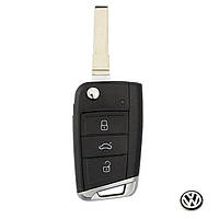 Корпус выкидного ключа VW Golf 7 / Tiguan 2 / Skoda Octavia A7 / Seat Leon / Ateca (3 кнопки/Логотип VW Black)