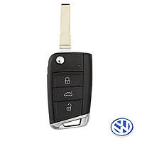 Корпус выкидного ключа VW Golf 7 / Tiguan 2 / Skoda Octavia A7 / Seat Leon / Ateca (3 кнопки/Логотип VW Blue)