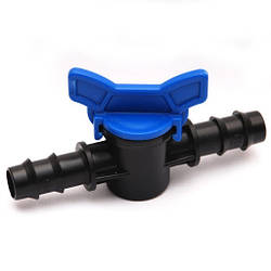 Кран прохідний для крапельної трубки д. 16мм.