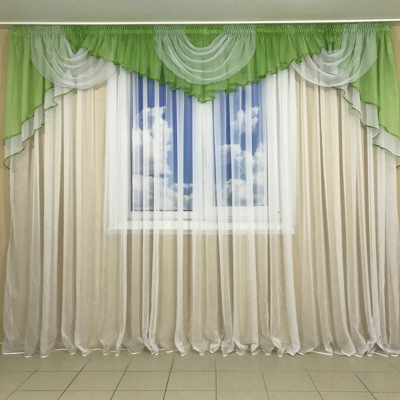 Ламбрекен шифоновий 3-3,5 м №101 салатовий