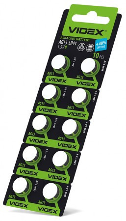 Батарейки-Таблетки Videx AG13/LR44/, 1.5V блістер 10шт.