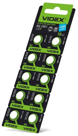 Батарейки-Таблетки Videx AG6/LR921/, 1.5V блістер 10шт.