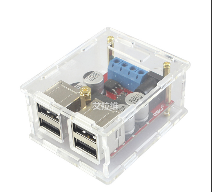 DC-DC знижувальний перетворювач, заряджання 12-24 V / 4 x USB 5 V 8 A з корпусом, фото 1