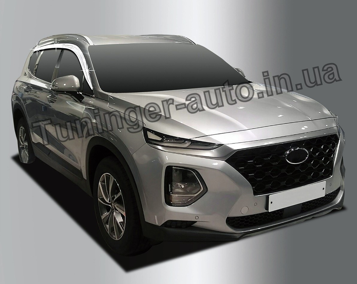 Дефлектори вікон (вітровики) хромовані Hyundai Santa FE 2018- (Autoclover/Корея) D997