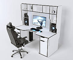 Геймерський ергономічний стіл Viking-4S з надбудовою, ЛДСП Білий/Чорний 160х85 (Zeus ТМ)