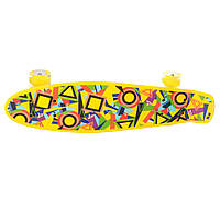 Скейт-піні борд маленький лонгборд Best Board Р, дошка 55 см, колеса світяться для фрирайду Жовтий