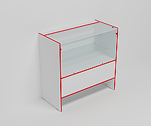 Скляна відкрита торгова вітрина-прилавок з 2 скляними полицями ЕК-13 (серія ЕК)