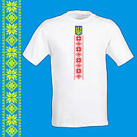 Футболка - вышиванка с принтом "Герб и украинским орнамент (красный)" Push IT S, Белый