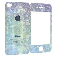 Защитное стекло DK жемчужный ручей back / face для Apple iPhone 4 / 4S (blue / green / violet)