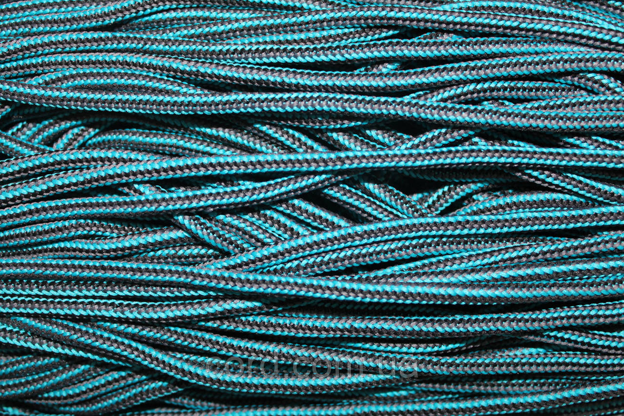 Шнур круглий м'який поліестер 5мм морська хвиля+чорний+сірий моток 200м, фото 1