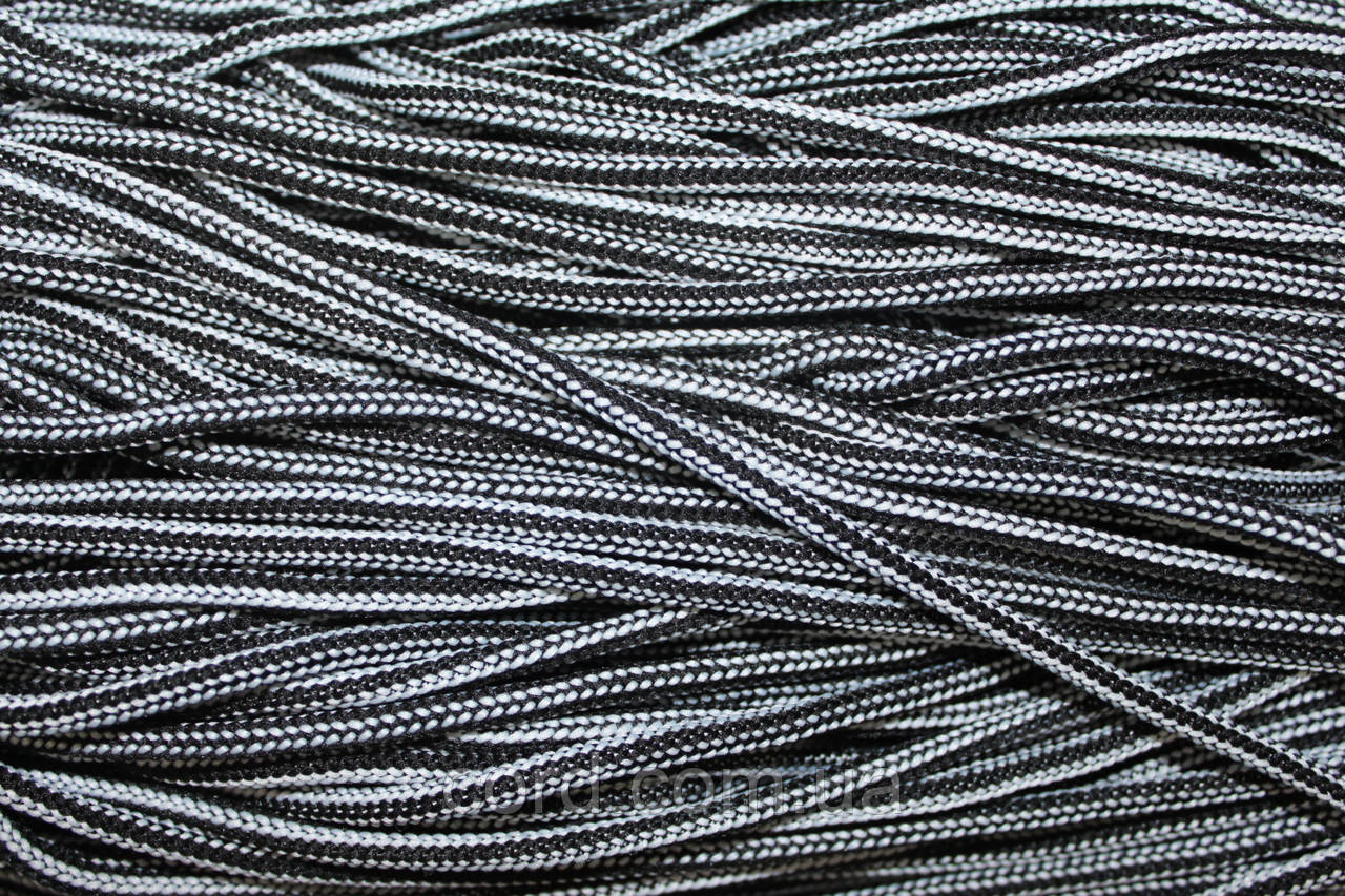 Шнур круглий м'який поліестер 5мм чорний+білий моток 200м, фото 1