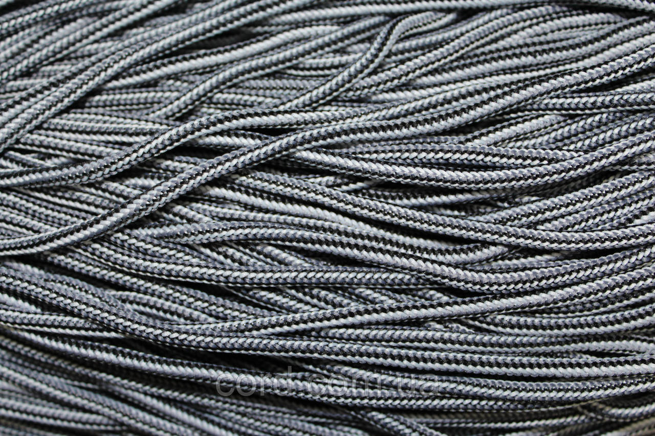 Шнур круглий м'який поліестер 5мм чорний+білий+сірий моток 200м, фото 1