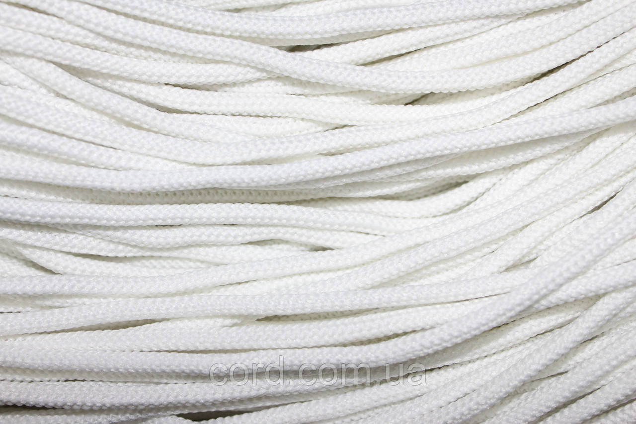 Шнур круглий м'який поліестер 5мм білий моток 200м, фото 1