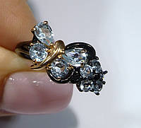 Двухцветное кольцо с натуральным голубым топазом в черной и розовой позолоте Бабочка Размер 18