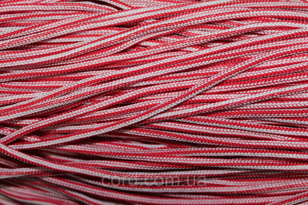 Шнур круглий м'який поліестер 5мм червоний+білий моток 200м, фото 1