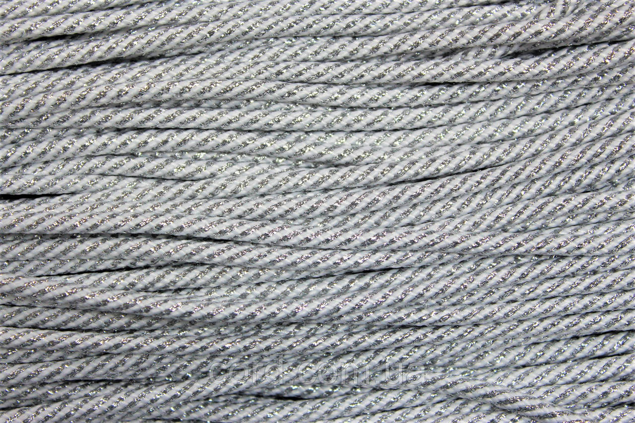 Шнур круглий спіраль 5мм білий+срібло моток 100м, фото 1