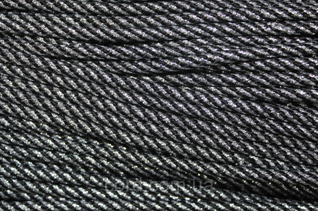 Шнур круглий спіраль 5мм чорний+срібло моток 100м, фото 1